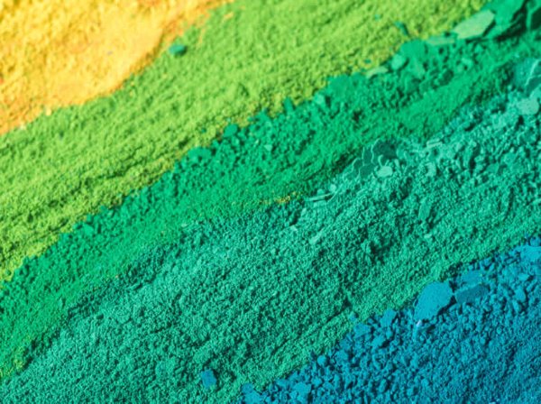 Close-up of colorful pigment powders
