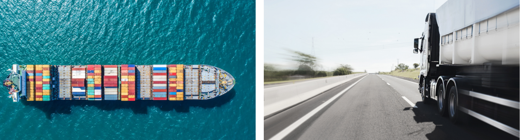 Cargo ship and freight truck
